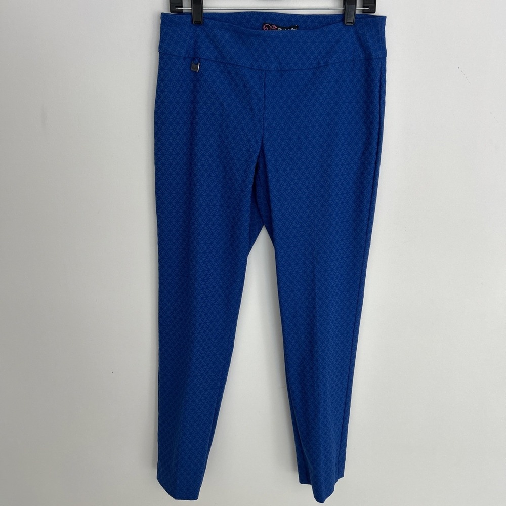 Peck‎ & Peck Women's Size 12 Cobalt Blue Geometric Pattern Straight Leg Pants